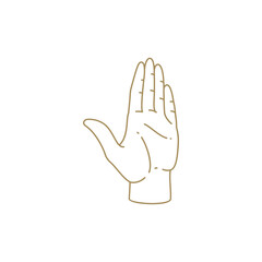 Monochrome golden open human palm palmistry beauty care decorative design line icon vector