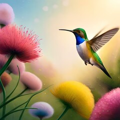 hummingbird and flowers generated by AI