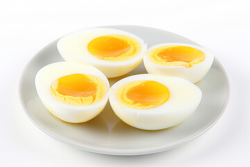 Boiled eggs cut into halves. AI generated.