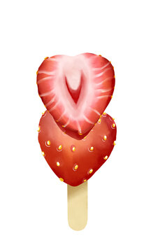strawberry fruit bar popsicle illustration isolated graphic element png