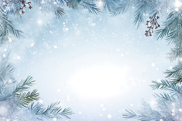 Christmas background with branches and snowflakes pine tree mistletoe. Generative AI