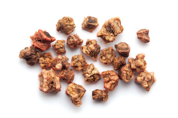 Close-up of Dried Organic Beetroot (Beta vulgaris) seeds isolated on white background. Top view.