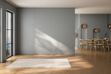 empty living room with blue tones wall - obrazy, fototapety, plakaty