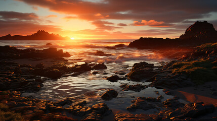 Obraz premium 3D Render: Breathtaking spectacle of a sunrise over the sea. Generative AI