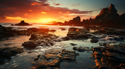 3D Render: Breathtaking spectacle of a sunrise over the sea.
Generative AI