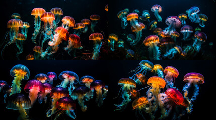 Jellyfish on a dark background. Generative AI	