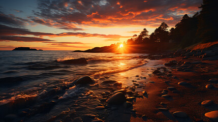 Fototapeta na wymiar 3D Render: Breathtaking spectacle of a sunrise over the sea. Generative AI