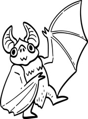 hand drawn cartoon bat illustration.