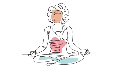
Woman sitting Yoga position and relaxing picture.continuous line vector health illustration Day of Yoga.
