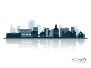 Albany skyline silhouette with reflection. Landscape Albany, New York. Vector illustration.