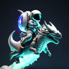 Cosmic Adventure  Astronaut Riding a Dragon in Whimsical 3D Illustration