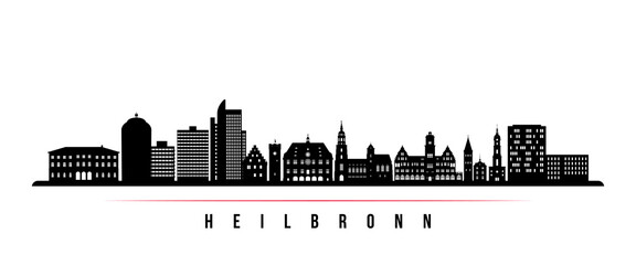 Naklejka premium Heilbronn skyline horizontal banner. Black and white silhouette of Heilbronn, Germany. Vector template for your design.