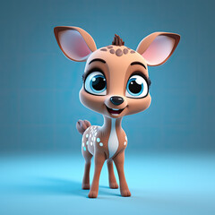 Cute Deer, 3d cartoon, big eyes, friendly, solid background, minimalistic