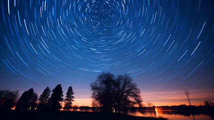 Sky at night with visible stars moving
Generative AI