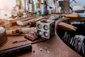 Instruments kit in a large workshop for the manufacture of handmade jewelry