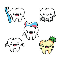Fototapeta premium CUTE TOOTH MASCOT IN SOME DIFFERENT ACTION VECTOR SET
