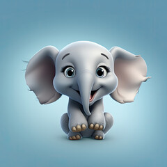 Cute Elephant, 3d cartoon, big eyes, friendly, solid background, minimalistic