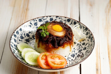 Dim Sum Loh Mai Kai Steamed Glutinous Rice with Chicken, Egg, Mushrooms