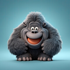 Cute Gorilla, 3d cartoon, big eyes, friendly, solid background, minimalistic