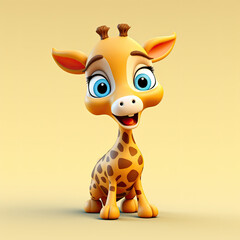 Cute Giraffe, 3d cartoon, big eyes, friendly, solid background, minimalistic