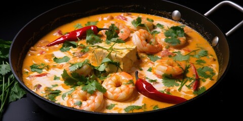 Delight in the Simmering Moqueca Fish Stew - Watch as it Cooks to Perfection on the Stove Top - Experience the Aromas and Flavors - A Dish that Embodies the Spirit   Generative AI Digital Illustration