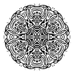 Steampunk mechanical black and white mandala for print, line art vector illustration Floral filigree mandala for coloring book, circle ornament