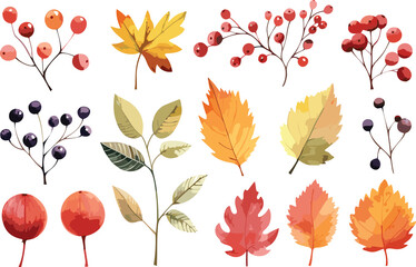 Vector watercolor autumn leaves collection.Generative AI.