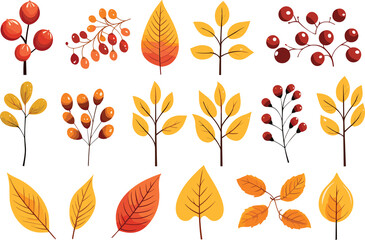 Vector watercolor autumn leaves collection.Generative AI.