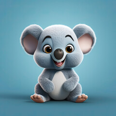 Cute Koala, 3d cartoon, big eyes, friendly, solid background, minimalistic
