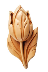 Intricate wood carving of a tulip isolated on a transparent background