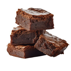 A stack of 4 delicious chocolate brownies isolated on a transparent background - obrazy, fototapety, plakaty