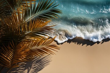 Fototapeta na wymiar Paysage d'une plage avec des vagues et cocotiers , ia