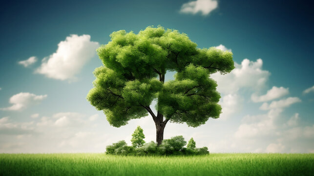 CO2 reducing icon with tree on greenery background for decrease CO2 , carbon footprint and carbon credit to limit global warming from climate change, Bio Circular Green Economy concept, Generative Ai