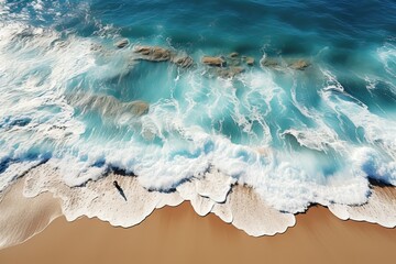 Paysage d'une plage avec des vagues et cocotiers , ia