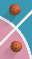 Basketball court with a ball. Vector illustration of basketball balls lying on the playing field. Sketch for creativity.