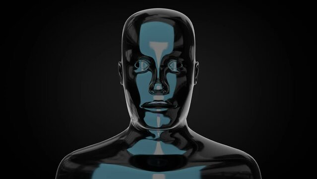 Reflective metallic human face isolated on black background - 3D 4k animation (3840 x 2160 px)