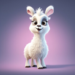 Cute Llama, 3d cartoon, big eyes, friendly, solid background, minimalistic