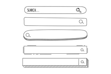 Search bar in sketch doodle style. Hand drawn web icons navigation frame set.  Illustration  vector isolated © Julia