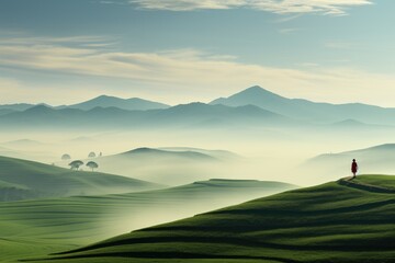 Fototapeta premium Paysage en couleur, paisible et calme avec des dunes et un arbre, ia
