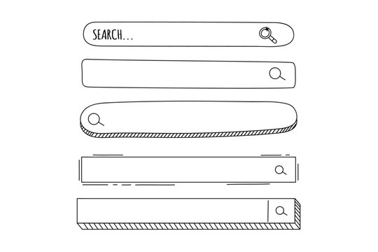 Search bar in sketch doodle style. Hand drawn web icons navigation frame set.  Illustration  vector isolated