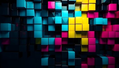 Colorful Geometric Cubes in CMYK Colors Generative AI
