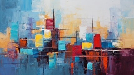 Abstract cityscape with textured buildings and streets, colorful art, multicolored oil art texture pictures Generative AI