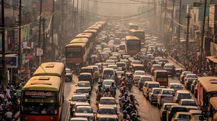 Heart of India: A Congestion of Cars, Cows, and People in a Vibrant Traffic Scenario