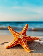 Fototapeta na wymiar close up of starfish. summer background with copy space. generative ai