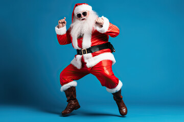 Funky Santa Claus Full-Size Photo of a Fun-Loving, Overweight Santa Claus Dancing at a Christmas Party. created with Generative AI