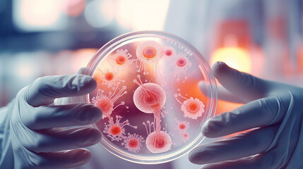 Staphylococcus aureus bacterial colonies on blood agar plate, generative ai - obrazy, fototapety, plakaty