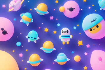 Fototapeta premium background with space for your text, cute animal friend character wearing a spacesuit in outer space. Generative AI