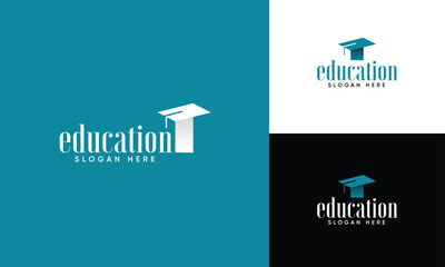 Education Logo design concept, logo template, Graduation Hat brand element sign. Vector illustration. green. black background