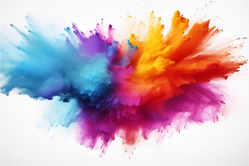 Abstract multicolored powder splatted on white background, Freeze motion of color powder exploding - obrazy, fototapety, plakaty