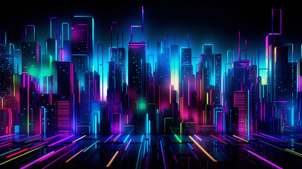 Vibrant Colorful Neon Light City Scape 